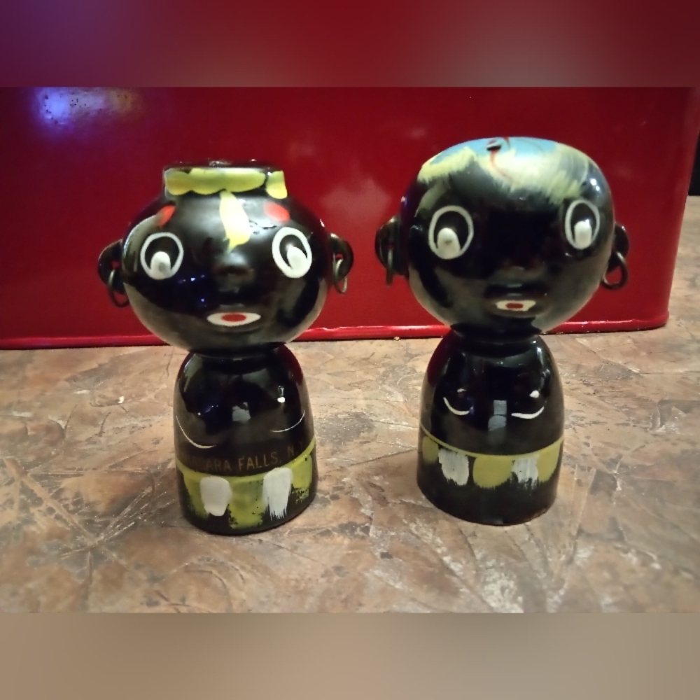 Vintage Ceramic Black Disney Tiki People. Missing One Stopper.